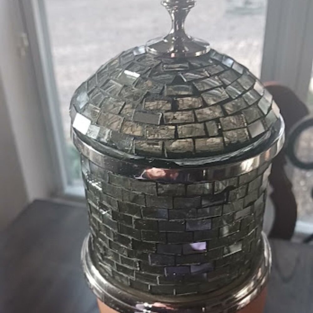 Silver Glass Mosaic, 6in Jar with Lid, Made In India - Beautiful